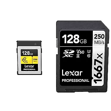 Lexar Professional CFexpress 128GB Type-B Card (LCFX10-128CRBNA) & Professional 1667x 128GB SDXC UHS-II Card, Up to 250MB/s Read, for Professional Photographer, Videographer, Enthusiast