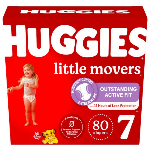 Huggies Size 7 Diapers, Little Movers Baby Diapers, Size 7 (41+ lbs), 80 Count (2 packs of 40)