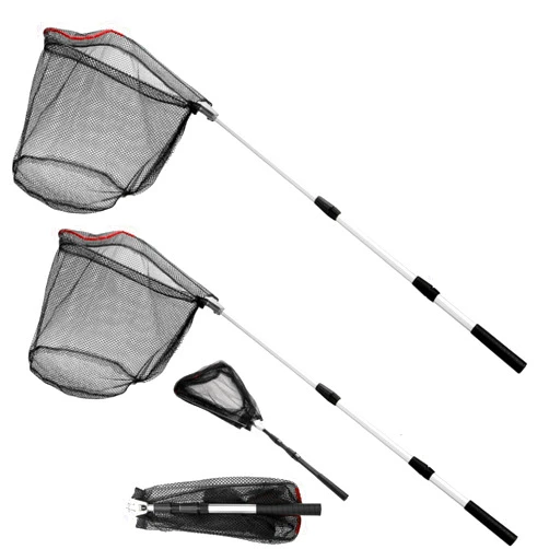 ZENFUN 2 Pack Fishing Net with Telescopic Pole Handle, Fish Landing Net with Sturdy Collapsible Handle, Folding Nylon Mesh Landing Net for Saltwater and Freshwater, Extend to 51 in(Black, White)