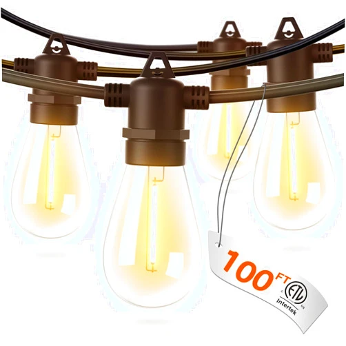 addlon 100FT LED Outdoor String Lights with Edison Shatterproof Bulbs, Heavy-Duty and Weatherproof Strand, Commercial Grade Patio Lights, Decorative for Garden or Patio, Black