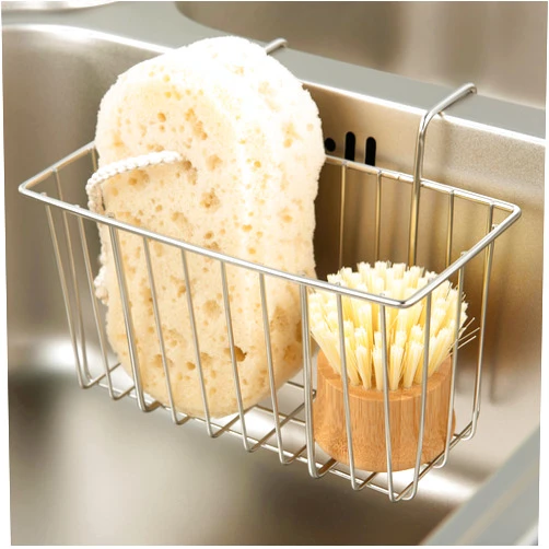 Damita Kitchen Sponge Holder, Sink Basket Sink Caddy Brush Dishwashing Liquid Drainer Rack 304 Stainless Steel Silver, Medium (7.5