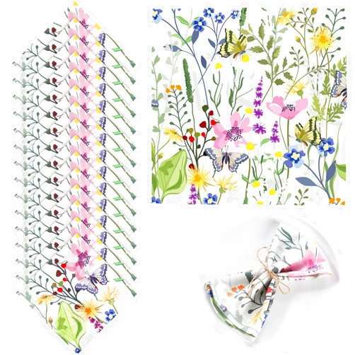 Maxcheck 24 Pcs Cotton Napkins Cloth for Summer Parties 16 x 16 Inch Floral Flower Dinner Napkins Washable Cocktail Napkins for Family Dining Garden Wedding Table Decoration (Fresh Flower)