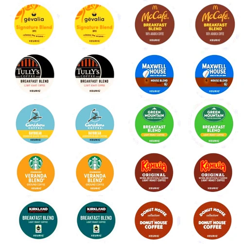 BREWANA Light Roast Coffee K-Cups Sampler Variety, Includes Kahlua, Starbucks Veranda, Caribou Daybreak, Dounut House, Gevalia, Signature Blend, McCafe, Green Mountain, Tully's, Maxwell House, And Kirkland Breakfast Blend