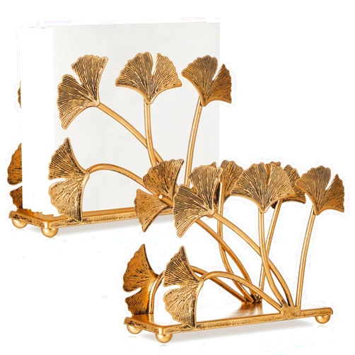 Uiifan 2 Pcs Metal Ginkgo Leaves Napkin Holders Christmas Winter Napkin Holder for Tables Vintage Paper Towel Dispenser Mail Letter Sorter Rack Vintage Wedding Holiday Party(Gold)