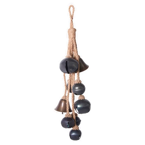 Creative Co-Op Decorative Metal Bells in Various Shapes on Jute Rope Hanger Wall Hangings, Black, 3.00
