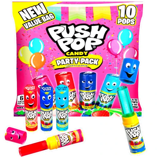 Push Pop Easter Candy Lollipops, 10 Count Variety Pack in Assorted Fruity Flavors, Bulk Individually Wrapped Hard Candy Lollipops For Easter Basket Stuffers, Party Favors, Treats and Gifts for Kids