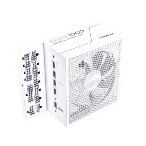 Lian Li Edge Series-1000W Full Modular Power Supply-80 Plus Platinum-ATX 3.0, 3.1-PCIE 5.1-L-Shape Design for Dual Chamber Case-120mm FDB Fan-Supports up to 4X USB Devices-White (EG1000WE.US)