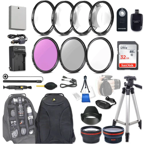 33rd Street 58mm 28 Pc Accessory Kit for Canon EOS Rebel T3i, T5i, 300D, 700D DSLRs with 0.43x Wide Angle Lens, 2.2X Telephoto Lens, 32GB SD, Filter & Macro Kits, Backpack Case, and More