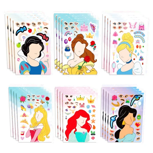 Ahyuan 36 PCS Make-a-face Sticker Sheets Large Make Your Own Mix and Match Sticker Sheets Sticker Play Set Reusable Stickers Fantasy Kids Arts and Crafts Activity Party Favor Supplies Craft (Princess)