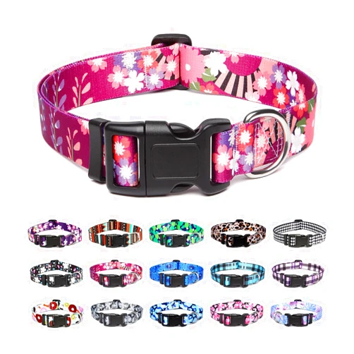 Mercano Adjustable Dog Collar - Special Design Patterns, Soft Nylon Comfortable Durable Pet Collar for Small Medium Large Dogs (S, Colorful Flower)