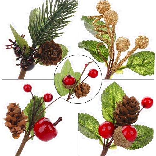 Okngr 30 Pcs Artificial Pine Picks, Artificial Pine Cones Red Berry Pine Needles Pendant Christmas Berries Decorations Christmas Pine Branches Home Ornaments Xmas Tree Decor