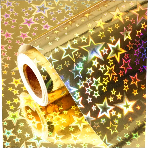 Retrify Holographic Wrapping Paper Roll, Gold Stars Foil Design Gift Wrap Paper Mini Roll 17 Inches x 32.8 Feet for All Occasion Wedding Party Bridal Shower Birthday Christmas