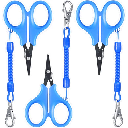 Minatee 3 Pieces Fishing Scissors Fishing Tool Kit Portable Braided Line Cutter Stainless Steel with Titanium Coating Fishing with Hook and Retractable Coil Lanyards Fishing Accessories