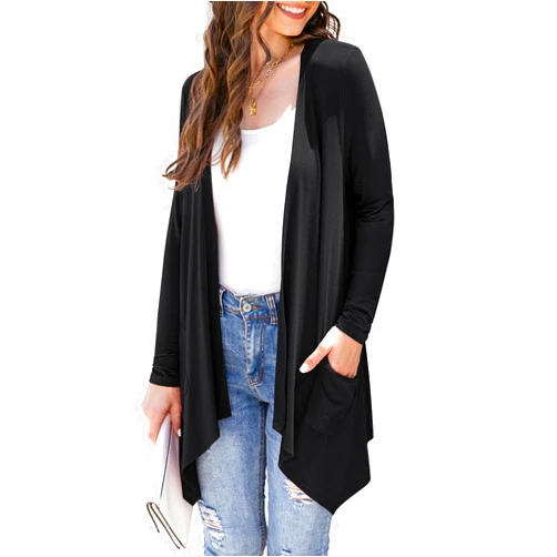 Veryoung Women's Lightweight Cardigan Casual Soft Long Sleeve Floral Knit Cardigans with Pockets High Low Hem Draped Duster