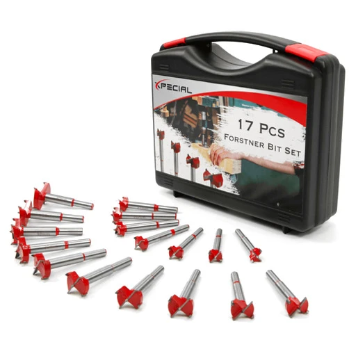 XPECIAL Forstner Bit Set 17 Pcs, 15-40mm Carbide Tipped Drill Bit Set, Wood Working Drilling Bits Sets, Red Anti-Rust and Anti-Corrosion Spray Paint Process