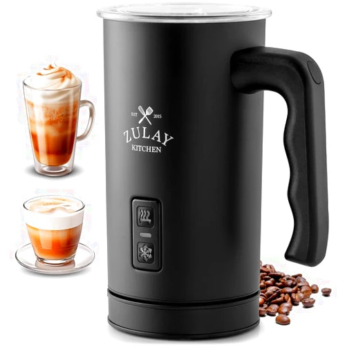 Zulay Kitchen Zulay 4-in-1 Milk Frother and Steamer - Automatic Hot and Cold Foam Maker with Auto Shut Off & Temperature Control for Coffee, Latte, Cappuccino, Hot Chocolate - Black