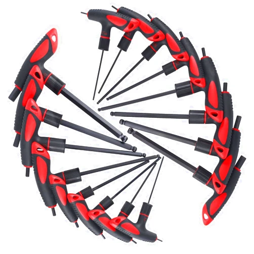 Lichamp 16 Pieces SAE and Metric T Handle Allen Wrench Set, 5/64-3/8 inch, 2-10mm, Ball Head, Standard T handle Tee Handle Allen Hex Key Set, Long Handle Heavy Duty Excellent Set