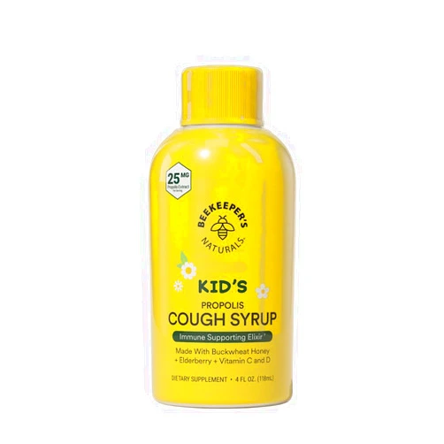 Beekeeper's Naturals Propolis Honey Cough Syrup Daytime for Kids Immune Support with Elderberry, Vitamin C, Vitamin D & Raw Honey - Throat Soothing - Gluten Free & Clean Ingredients, 4 oz.