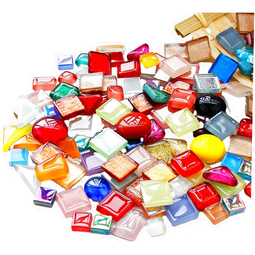 KYIAANY Mosaic Pieces Stained Tiles for Crafts: 500g Glass Mosaic Supplies kit DIY Stepping Stone - Iridescent Ceramic Mix Tiles for Family Art Projects