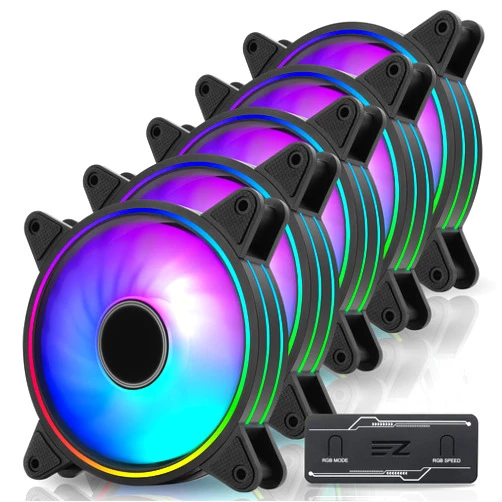 EZDIY-FAB Moonlight 120mm RGB PWM Case Fan with RGB PWM Fan Hub,5V Motherboard Sync,ARGB Computer Fan,Multiple Light Modes-5 Pack