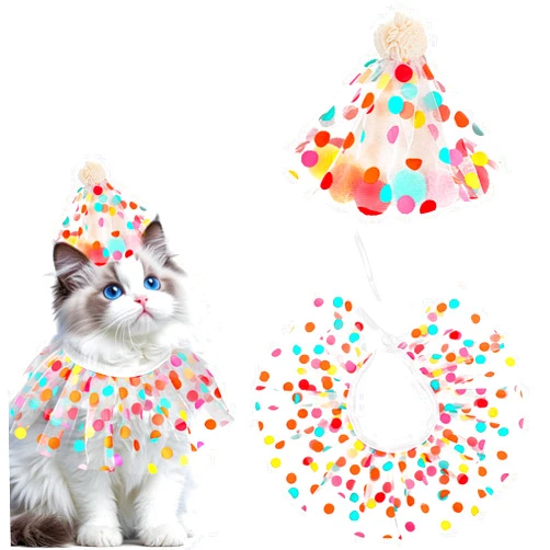 Alrhso Cat Birthday Hat Outfit Bandana Scarf Cat Princess Costumes Doggy Cats Birthday-Mesh Bib Birthday Party Decorations Set for Small Medium Cats & Doggy