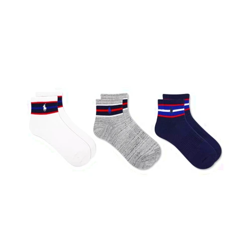 Ralph Lauren POLO Men's Americana Quarter Socks, 3-Pack, Size LARGE