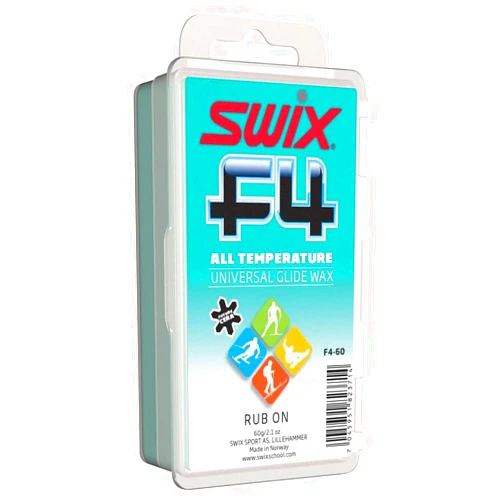 Swix F4 Solid Wax 60G Water-Repellant Rub on Wax for Skis and Snowboards - Fluor Free