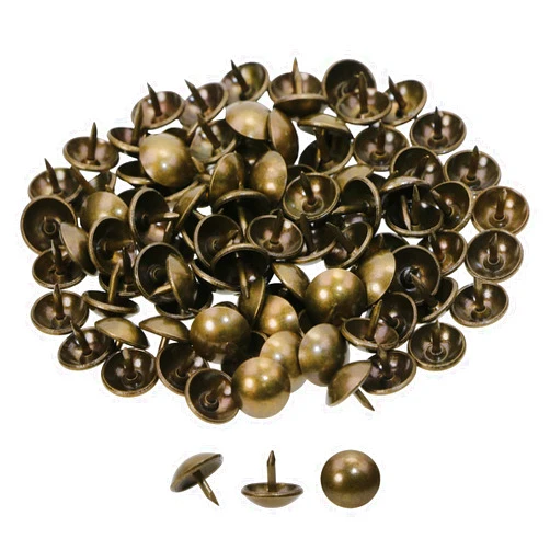 Shapenty Small Vintage Decorative Furniture Chair Sofa Rivet Nails Upholstery Tacks Push Pins Thumbtacks for Cork Board DIY Craft Projects, Antique Brass,100PCS (10 x 9mm)