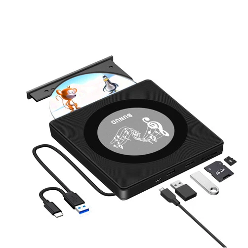 BUNUD External Bluray DVD Drive, USB 3.0 Type C Blu ray DVD Player Read/Write Blu-ray Burner with SD/TF Ports, Slim Optical Blue Ray CD/DVD Drive for Laptop PC Mac Windows 11 MacBook Linux OS