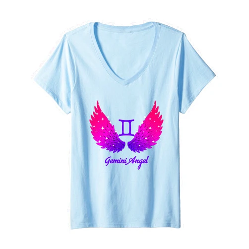 Angel Wings for Angel Gemini Zodiac Sign Womens Gemini Angel Zodiac Sign with Angel Wings Gemini for Women V-Neck T-Shirt