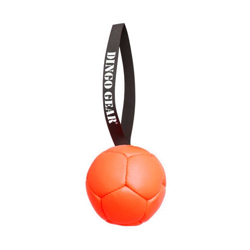 DINGO GEAR WWW.DINGOGEAR.COM 1977 Dog Training and Reward Ball, Fetch & tug Toy for Dog Strong Tugger, Lightweight PU Leather with Durable Handle for Easy Throwing 5