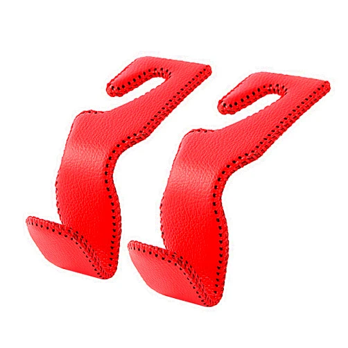 AMVOYOA Car Hooks for Purses and Bags, Car Back Seat Headrest Hanger Vehicle Red Superior Leather Storage Hook, Pack of 2