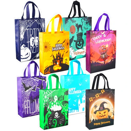 Aviski 8PCS Halloween Trick or Treat Bags, Halloween Tote Bags with Handles, Large Gift Bags, Multifunctional Non-Woven Halloween Bags for Gifts Wrapping, Halloween Party Supplies, 15×11.8×3.9“