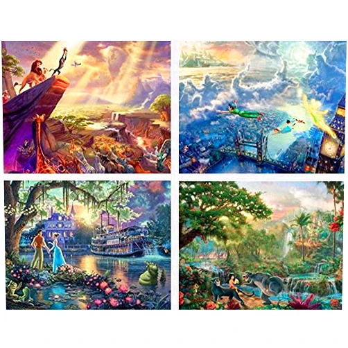 Ceaco - 4 in 1 Multipack - Thomas Kinkade - Disney Dreams Collection - Lion King, Peter Pan, Princess & the Frog, & Jungle Book - (4) 500 Piece Jigsaw Puzzles
