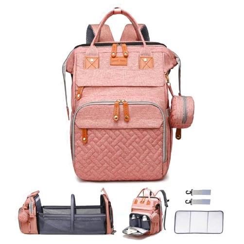 ANWTOTU Baby Diaper Bag Backpack Diaper Bag Multifunctional Waterproof Diaper Bag with Changing Station Travel Diaper Backpack with Changing Pad, Pacifier Case & Stroller Straps(Pink)