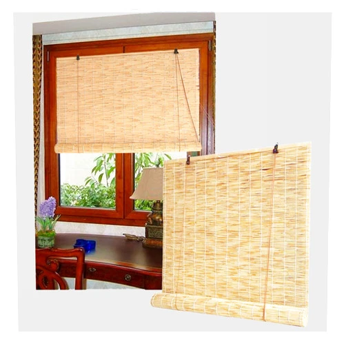 Qisade Natural Bamboo+Reed Roll Up Shade, Bamboo Roller Blinds-Blackout Curtains，Reed Roller Blinds Curtain, Sunshade/Eco/Waterproof, for Indoor, Outdoor, Patio, with Lifter (Size : W0.6xH0.9m/24x35IN)