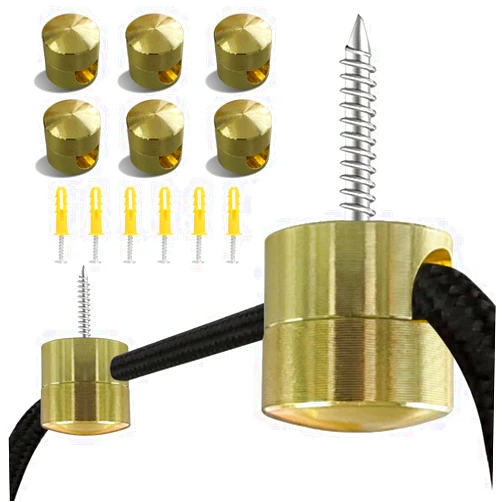 KOLTIME 6 Pack Swag Ceiling Hooks for Hanging Lights Aluminium Modern Hanging Lamp Cable Hook DIY Ceiling Chandelier Swag Hooks for Plug in Pendant Lighting with Cord