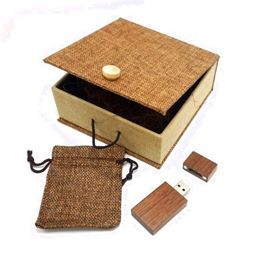 LONMAX Walnut Wooden USB Flash Drives 32GB with Cloth Gift Box USB Flash Disk for Gift (32GB, Walnut+Linen)
