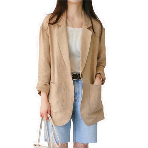 IDEALSANXUN Womens Linen Blazer Casual Long Sleeve Lightweight Spring Summer Jackets