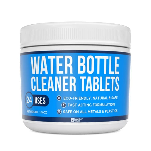 Essential Values Water Bottle Cleaning Tablets & Reservoir Bladder Cleaner Tabs (24 Tablets) | Remove Stains & Odors. Compatible with Hydration Bladders, Hydroflask, Camelbak, YETI, Thermos - Made in USA