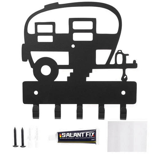 ROZJOVU RV Camper Key Hook Holder- Camper Accessories Boho Decorations Camper Storage Rv organization for Travel Trailers Inside Wall Decor 6 Inch (Black)