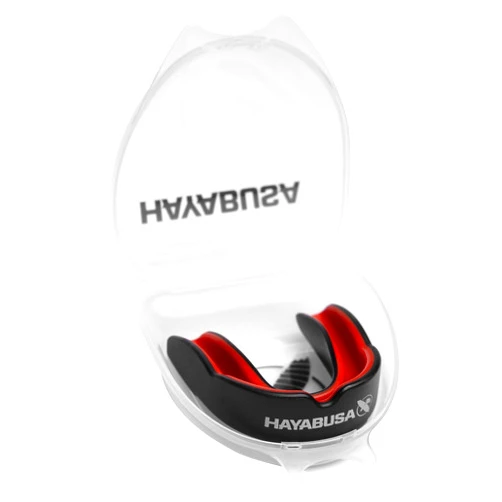 Hayabusa Combat Sports Mouth Guard Youth, Kids and Adult Sizes Comes with Case - Black/Red, Adult