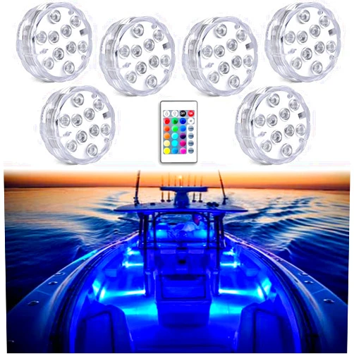 Seaponer Boat Lights Wireless Battery Operated, Waterproof Marine Led Light for Deck Light Courtesy Interior Lights, for Fishing Kayak Duck Jon Bass Boat, RGB Multi Color Remote Controlled, 6pcs