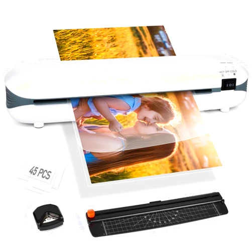 Zyerch Laminator 9 Inch A4 Laminator Machine, Desktop Thermal Laminator Never Jam 45 Laminating Pouches with Paper Trimmer, Fast Warm-Up Home Office School Use, White