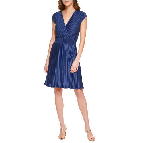 DKNY Women's Sleeveless V-neck Knit Dress, Navy, 14