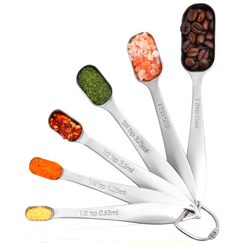 BALCI Heavy Duty Stainless Steel Measuring Spoons for Narrow Spice Jars with Slim handles and Etched Markings & Removable Clasp, Perfect Measuing Spoons and Table Spoons