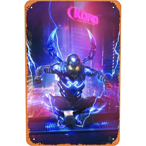 Muecddoa Movie Poster Classic Metal Sign Blue Beetle (2023) Wall Art Decor Tin Sign-8x12inch
