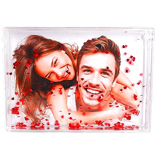 Draxdlche Glitter Liquid Photo Frame Clear Acrylic Floating Sparkle Water Personalized Snow Globe Photo Frame Cute Family Couple Custom Gifts