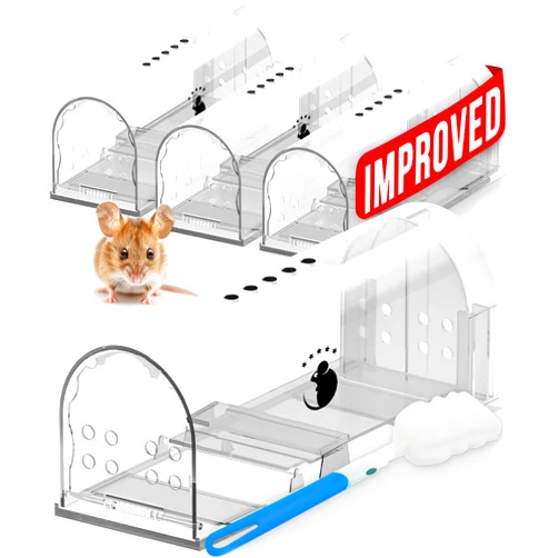 Motel Mouse Humane Mouse Traps No Kill Live Catch and Release 4 Pack - Reusable, Easy to Use & Clean, No Touch Release, Sensitive Includes Cleaning Brush, Instruction Manual & Video - Mousetrap Indoor