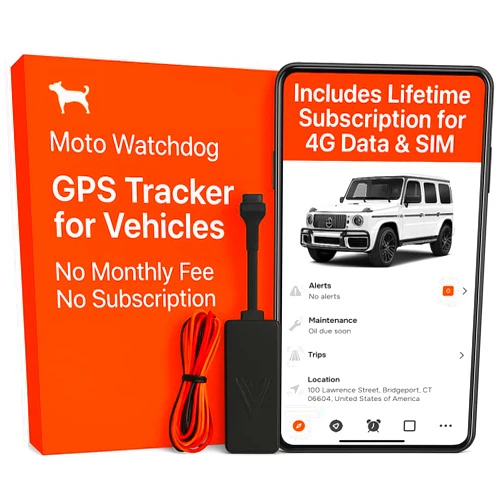 Moto Watchdog Wired GPS Tracker for Vehicles, No Monthly Fee, No Subscription with Real-Time Location, Easy Install, Speeding Monitoring, Route History, Geofence, for Fleets & Families, USA, Moto Watchdog